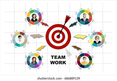 Concepts for business analysis and planning, team work, project management, financial report. Shooting at target for success - Colorful Circle arrow - modern Idea and Concept Vector illustration