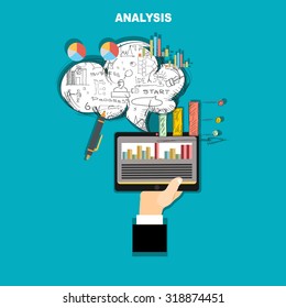Concepts for business planning and accounting, analysis, audit, project management, marketing, research in flat design style.