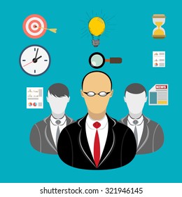 Concepts for business planning and accounting, analysis, audit, project management, marketing, research in flat design style.