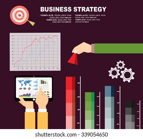 Concepts for business planning and accounting, analysis, audit, project management, marketing, research in flat design style.