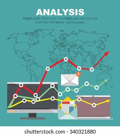 Concepts for business planning and accounting, analysis, audit, project management, marketing, research in flat design style.