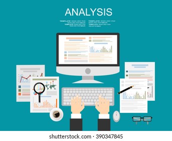 Concepts for business planning and accounting, analysis, audit, project management, marketing, research in flat design style.