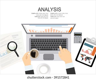 Concepts for business planning and accounting, analysis, audit, project management, marketing, research in flat design style.