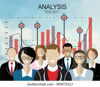 Concepts for business planning and accounting, analysis, audit, project management, marketing, research in flat design style.