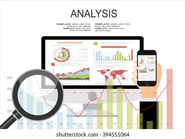 Concepts for business planning and accounting, analysis, audit, project management, marketing, research in flat design style.