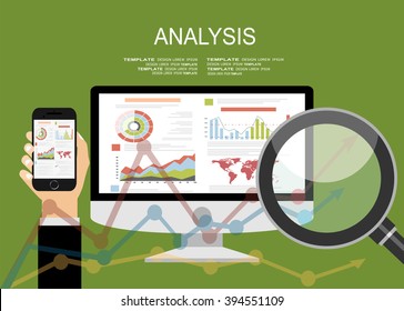 Concepts for business planning and accounting, analysis, audit, project management, marketing, research in flat design style.