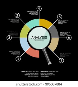 Concepts for business planning and accounting, analysis, audit, research in flat design style. Colorful vector template for presentation and training. Infographics step by step with magnifying glass.