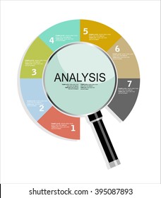 Concepts for business planning and accounting, analysis, audit, research in flat design style. Colorful vector template for presentation and training. Infographics step by step with magnifying glass.