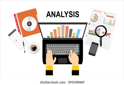 Concepts for business planning and accounting, analysis, audit, project management, marketing, research in flat design style.