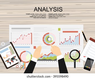 Concepts for business planning and accounting, analysis, audit, project management, marketing, research in flat design style.