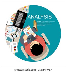 Concepts for business planning and accounting, analysis, audit, project management, marketing, research in flat design style.
