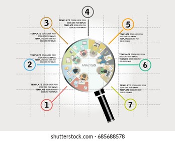 Concepts For Business Planning And Accounting, Analysis, Audit, Team Work,  Project Management, Marketing With Magnifying Glass In Flat Design Style. Modern Idea And Concept Vector Illustration.