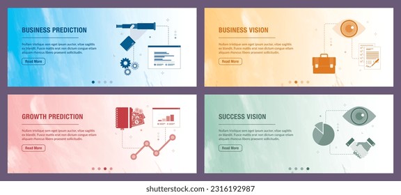 Concepts of  business prediction, business vision, growth prediction and success vision. Web banners template with flat design icons in vector illustration.