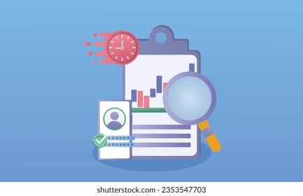 Konzepte von Geschäftsregeln Checklist Reading Instructions List.on blue background.Vector Design Illustration.