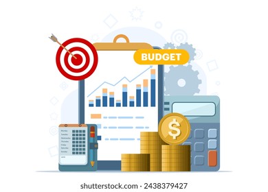 Concepts in business strategy Budget, finance and accounting, budget calculation, economics and investment, Growth strategy or financial goals. vector banner flat design illustration and background.