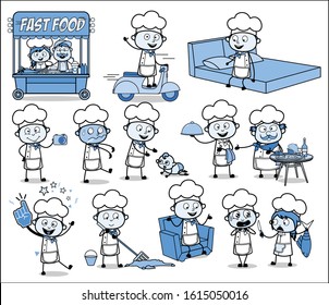 Concepts of Cartoon Chef - Set of Comic Vector illustrations