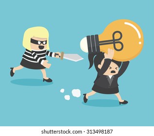 Concepts Cartoons Thief stealing idea BusinessWom