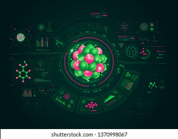 concepts of chemistry research, graphic of atom structure with chemical interface