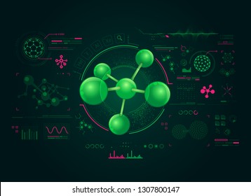 conceptos de investigación química, gráfico de estructura molécula con interfaz química