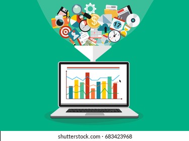 Concepts for creative process, big data filter, data tunnel, analysis vector concept