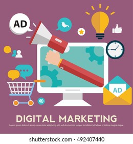 Concepts for digital marketing, advertising, social media, web and mobile apps and services, e-commerce, SEO. Concepts for website banners and printed materials