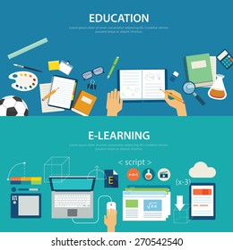 concepts of education and e-learning flat design