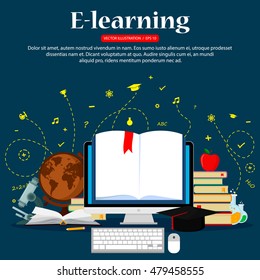 Concepts of education and e-learning. Concepts for web banners.Vector illustration, flat design