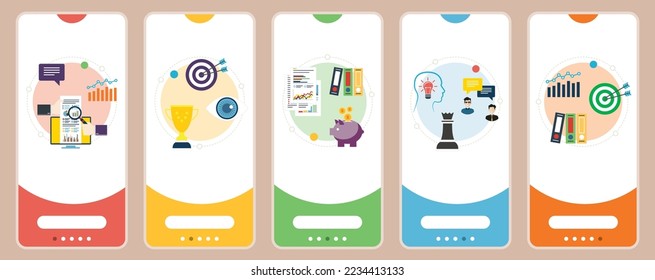 Concepts of financial market, teamwork success, business investment and teamwork strategy. Web banners template with flat design icons in vector illustration.