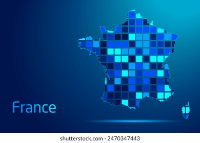 concepts of France Network Digital Technology Graphic illustration. Blue Color. Internet Futuristic Concept Map.