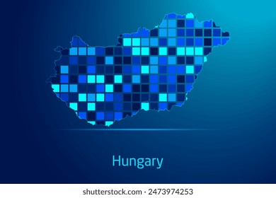 concepts of Hungary Network Digital Technology Graphic illustration. Blue Color. Internet Futuristic Concept Map.