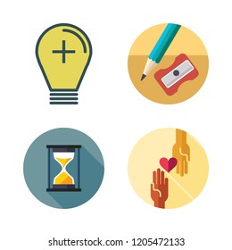 concepts icon set. vector set about light bulb, charity, hourglass and pencil icons set.