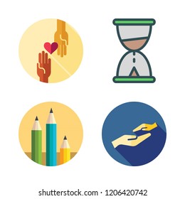 concepts icon set. vector set about charity, pencils and hourglass icons set.
