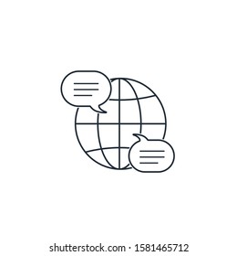Concepts of international communication. Getting new information, knowledge. Vector linear icon on a white background.