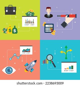 Concepts of  investment opportunity, business visionary, growth vision  and finance decision. Flat design icons in vector illustration.