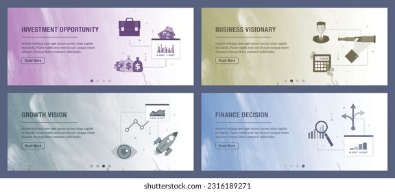 Concepts of  investment opportunity, business visionary, growth vision  and finance decision. Web banners template with flat design icons in vector illustration.