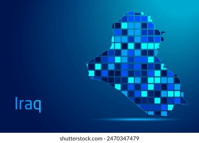 Ilustración gráfica de la Tecnología Digital de Iraq Network. Color azul. Mapa conceptual futurista de Internet.