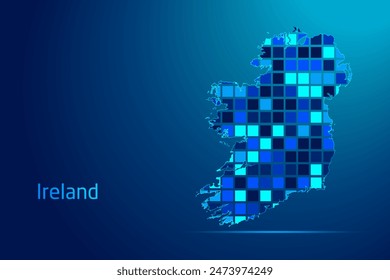 Conceptos de Irlanda Red Tecnología Digital Ilustración gráfica. Color azul. Mapa conceptual futurista de Internet.