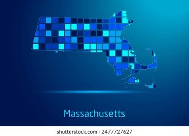 concepts of Massachusetts Network Digital Technology Graphic illustration. Blue Color. Internet Futuristic Concept Map.