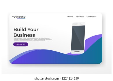 Concepts mobile smartphone, Header for website with smartphone on blue background. Design for Landing Page. 3d isometric flat design. Vector illustration.