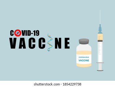 Concepts of mRNA vaccine for coronavirus pandemic protection. Illustration of mRNA, syringe with needle and a bottle of vaccine for immunization against coronavirus.