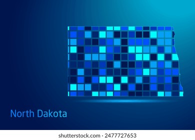 Ilustración gráfica de la Tecnología digital de Dakota del Norte. Color azul. Mapa conceptual futurista de Internet.