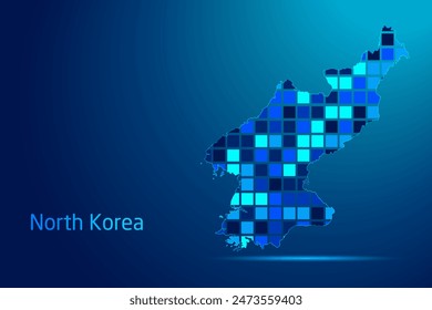 concepts of North Korea Network Digital Technology Graphic illustration. Blue Color. Internet Futuristic Concept Map.