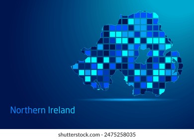 Conceptos de Irlanda del Norte Red Tecnología Digital Ilustración gráfica. Color azul. Mapa conceptual futurista de Internet.