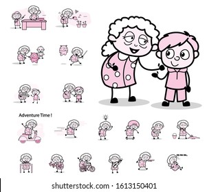 Concepts with Old Granny Character - Various Retro Vector illustrations