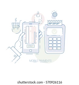 concepts of online payment methods. mobile payments, electronic funds transfers and bank wire transfer.