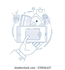 concepts of online payment methods. mobile payments, electronic funds transfers and bank wire transfer.