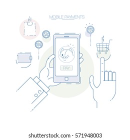 concepts of online payment methods. mobile payments, electronic funds transfers and bank wire transfer.