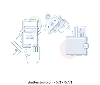 concepts of online payment methods. mobile payments, electronic funds transfers and bank wire transfer.