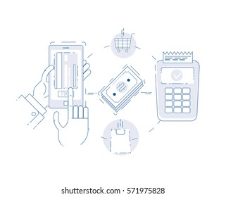 concepts of online payment methods. mobile payments, electronic funds transfers and bank wire transfer.