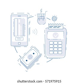 concepts of online payment methods. mobile payments, electronic funds transfers and bank wire transfer.